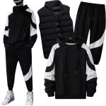 画像1: 25 Unisex Men& Women 2 Tone Setup Sweat and Pants and Down vest Set 2トーン モノクロ セットアップ ダウンベスト付き ユニセックス 男女兼用 スウェット トレーナー＆パンツセット (1)