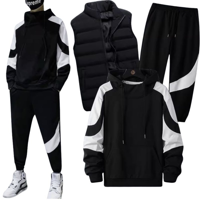 画像1: 25 Unisex Men& Women 2 Tone Setup Sweat and Pants and Down vest Set 2トーン モノクロ セットアップ ダウンベスト付き ユニセックス 男女兼用 スウェット トレーナー＆パンツセット (1)