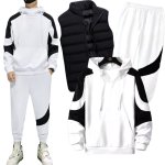 画像3: 25 Unisex Men& Women 2 Tone Setup Sweat and Pants and Down vest Set 2トーン モノクロ セットアップ ダウンベスト付き ユニセックス 男女兼用 スウェット トレーナー＆パンツセット (3)