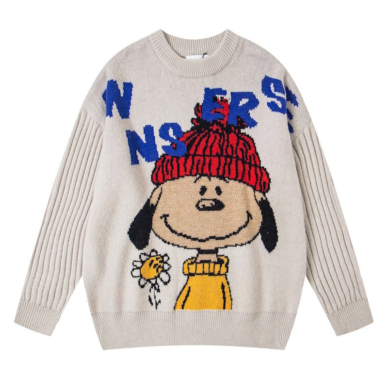 画像1: Snoopy knitted round neck sweater　ユニセックス男女兼用スヌーピー編み込みラウンドネックセーター ニット (1)