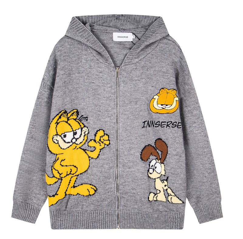 画像1: Unisex Felix the Cat knitted zip-up hooded cardigan jacket　フィリックス・ザ・キャット編み込み ジップアップフード フーディカーディガンジャケット (1)