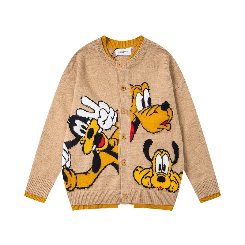 画像2: Unisex Goofy Pluto Round Neck Cardigan Jacket　グーフィー・プルートラウンドネック編み込み カーディガンジャケット (2)