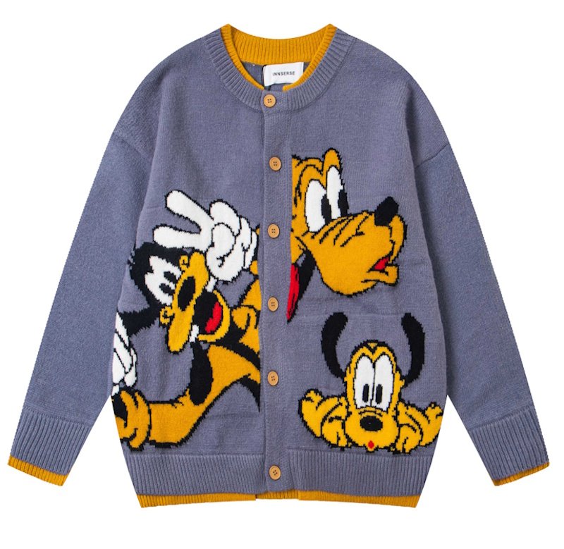 画像1: Unisex Goofy Pluto Round Neck Cardigan Jacket　グーフィー・プルートラウンドネック編み込み カーディガンジャケット (1)