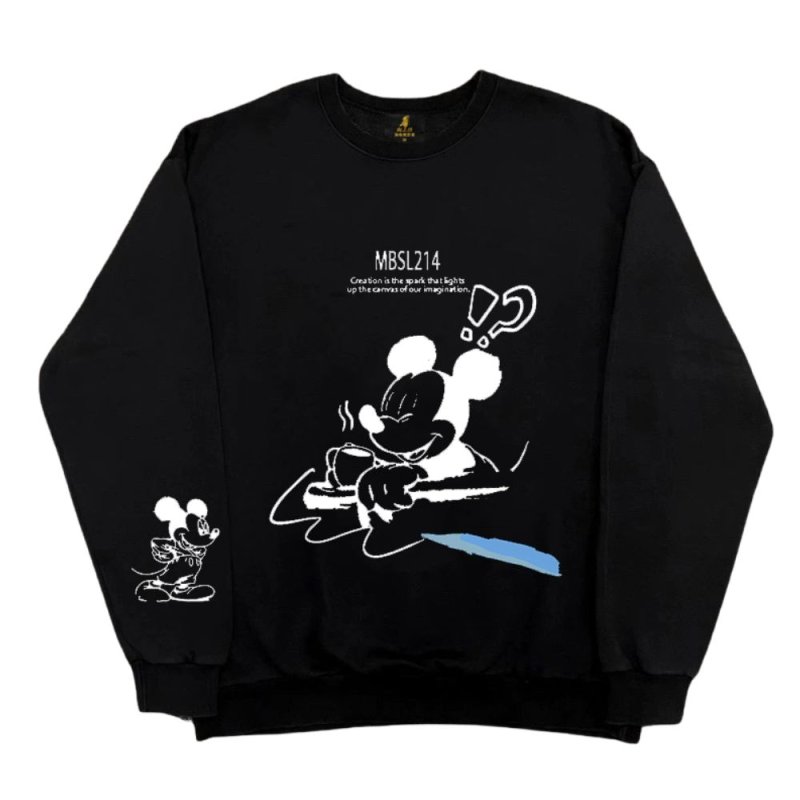 画像2: Unisex Coffee Time Mickey Mouse Print Round Neck Sweatshirt 男女兼用 ミッキーマウスコーヒータイムプリント スウェット プルオーバー トレーナー (2)