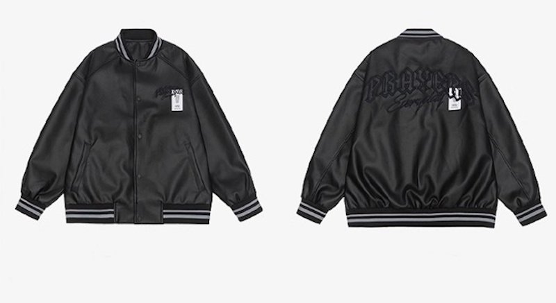 画像3: PU leather alphabet logo embroidered baseball jacket　 ユニセックス男女兼用PUレザー アルファベットロゴ刺繍スタジャンスタジアムジャンブルゾン (3)