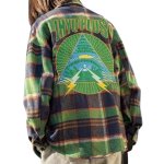 画像2: Men's Unisex embroidered checkered heavy shirt jacket long-sleeved shirts ユニセックス 男女兼用ユニセックスイラスト刺繍 チェック厚手シャツジャケット (2)