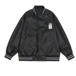 画像5: PU leather alphabet logo embroidered baseball jacket　 ユニセックス男女兼用PUレザー アルファベットロゴ刺繍スタジャンスタジアムジャンブルゾン (5)