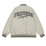 画像4: PU leather alphabet logo embroidered baseball jacket　 ユニセックス男女兼用PUレザー アルファベットロゴ刺繍スタジャンスタジアムジャンブルゾン (4)