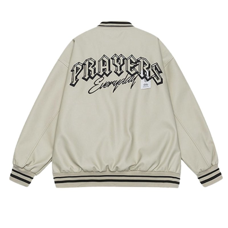 画像4: PU leather alphabet logo embroidered baseball jacket　 ユニセックス男女兼用PUレザー アルファベットロゴ刺繍スタジャンスタジアムジャンブルゾン (4)
