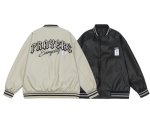 画像1: PU leather alphabet logo embroidered baseball jacket　 ユニセックス男女兼用PUレザー アルファベットロゴ刺繍スタジャンスタジアムジャンブルゾン (1)