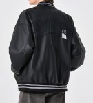 画像9: PU leather alphabet logo embroidered baseball jacket　 ユニセックス男女兼用PUレザー アルファベットロゴ刺繍スタジャンスタジアムジャンブルゾン (9)