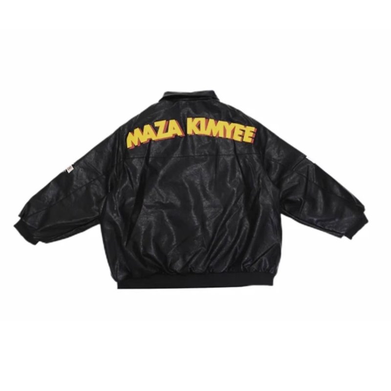 画像2: 25 Unisex Mickey Leather Zip Up Oversized Leather Jacket baseball uniform Vintage jacket blouson ユニセックス 男女兼用 オーバーサイズ レザー ミッキー ヴィンテージ加工 レザージップアップジャケット スタジアムジャンパー スタジャン ブルゾン (2)