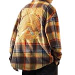 画像3: Men's Unisex embroidered checkered heavy shirt jacket long-sleeved shirts ユニセックス 男女兼用ユニセックスイラスト刺繍 チェック厚手シャツジャケット (3)