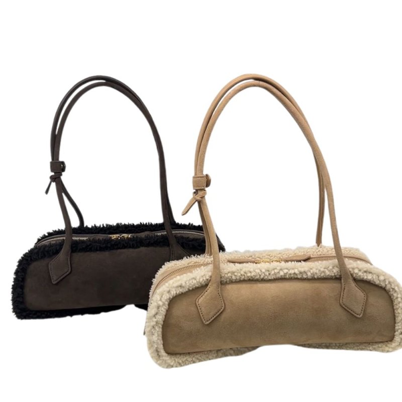 画像3:  Frost plush fur piping horizontal simple suede shoulder suede tote bag　フロストプラッシュファーパイピング横長シンプルスウェードショルダートートバッグ (3)