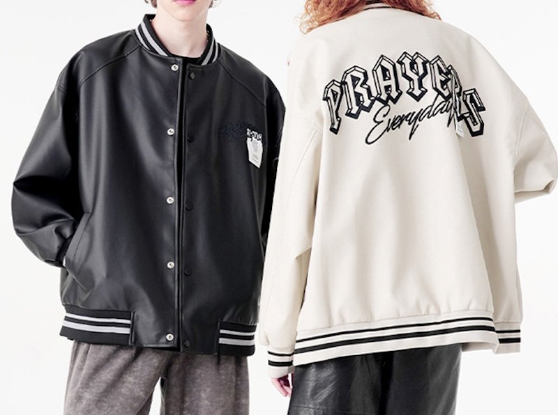 画像7: PU leather alphabet logo embroidered baseball jacket　 ユニセックス男女兼用PUレザー アルファベットロゴ刺繍スタジャンスタジアムジャンブルゾン (7)