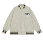画像6: PU leather alphabet logo embroidered baseball jacket　 ユニセックス男女兼用PUレザー アルファベットロゴ刺繍スタジャンスタジアムジャンブルゾン (6)