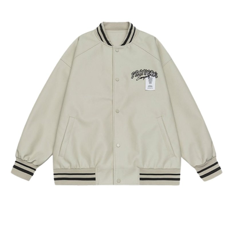 画像6: PU leather alphabet logo embroidered baseball jacket　 ユニセックス男女兼用PUレザー アルファベットロゴ刺繍スタジャンスタジアムジャンブルゾン (6)
