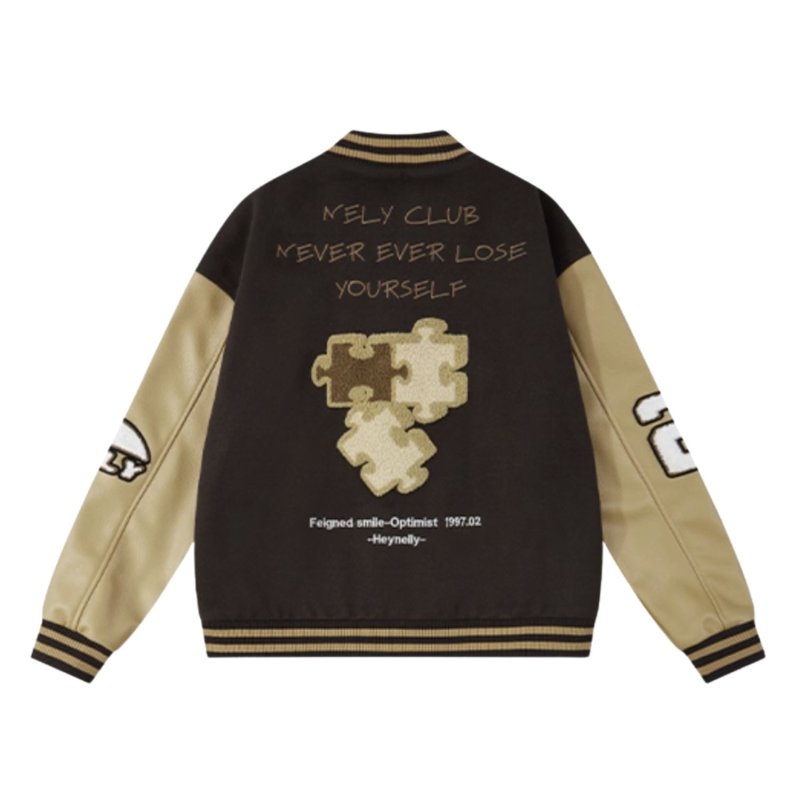 画像1: Puzzle baseball jackets baseball uniform jacket blouson ユニセックス 男女兼用 パズル ベースボール 刺繍 スタジアムジャンパー スタジャン ジャケットブルゾン (1)