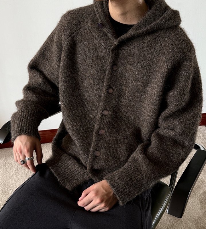 画像7: Unisex Hooded knit cardigan jacket ユニセックス 男女兼用 フード付き ニットカーディガンジャケット (7)