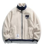 画像1: Lambswool stand collar zip-up jacket coat Jacket blouson ユニセックス 男女兼用ラムウール  スタンドカラージャケットコートブルゾン (1)