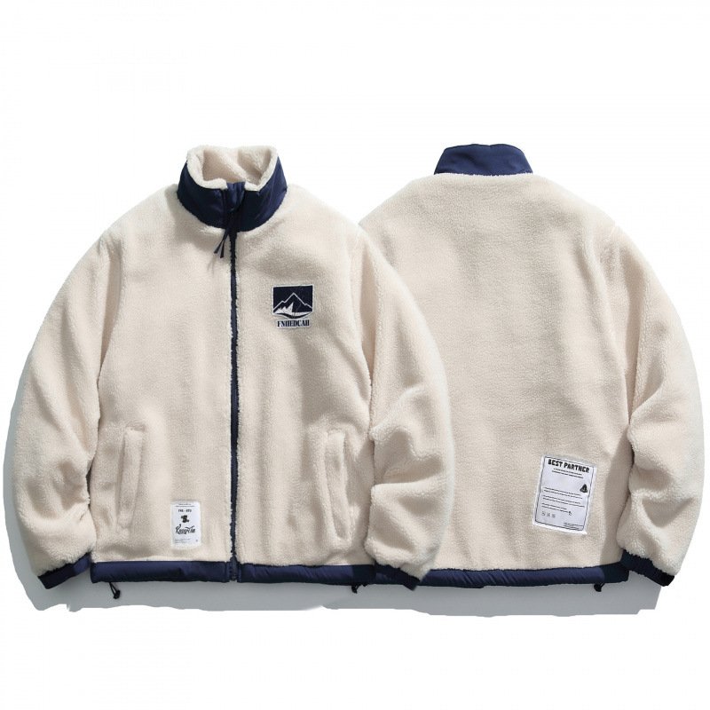 画像3: Lambswool stand collar zip-up jacket coat Jacket blouson ユニセックス 男女兼用ラムウール  スタンドカラージャケットコートブルゾン (3)