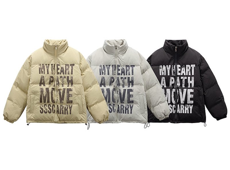 画像4: Street Style Letter Print Stand Collar Zip Up Down Jacket Coat blouson ユニセックス 男女兼用ストリートスタイルレタープリントスタンドカラージップアップダウンジャケットコートブルゾン (4)