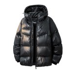 画像2: Shiny hooded zip-up down jacket coat blouson ユニセックス 男女兼用シャイニーフーディジップアップダウンコートブルゾン (2)