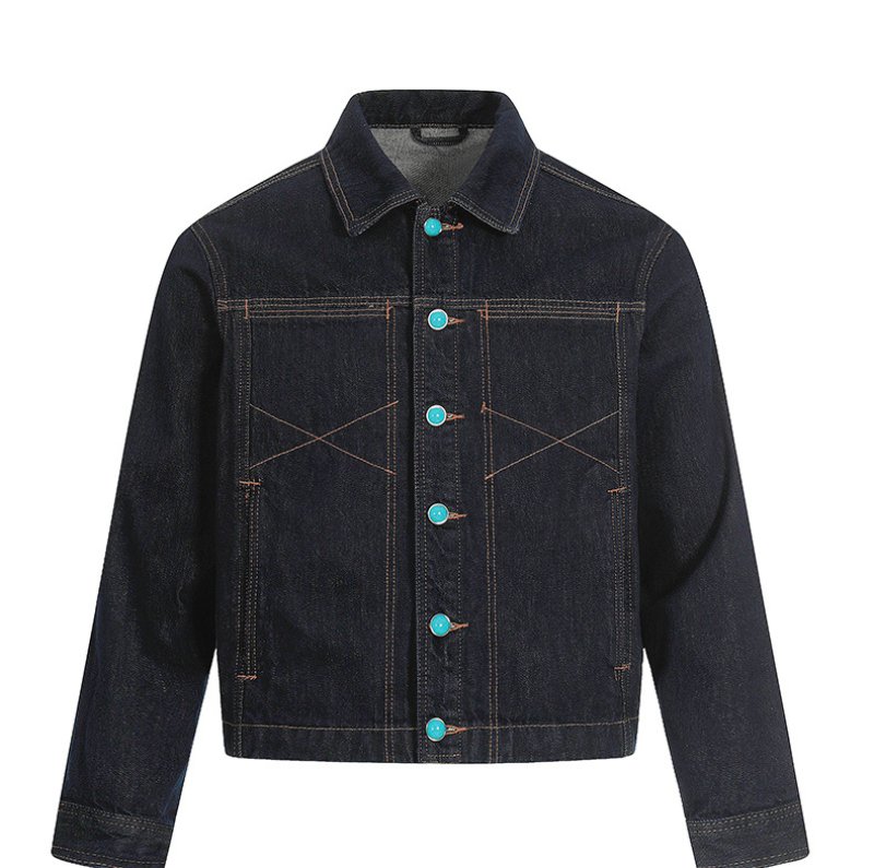 画像1: Turquoise button point denim jacket blouson ユニセックス 男女兼用ターコイズボタンポイントデニムGジャンジャケット ブルゾン (1)