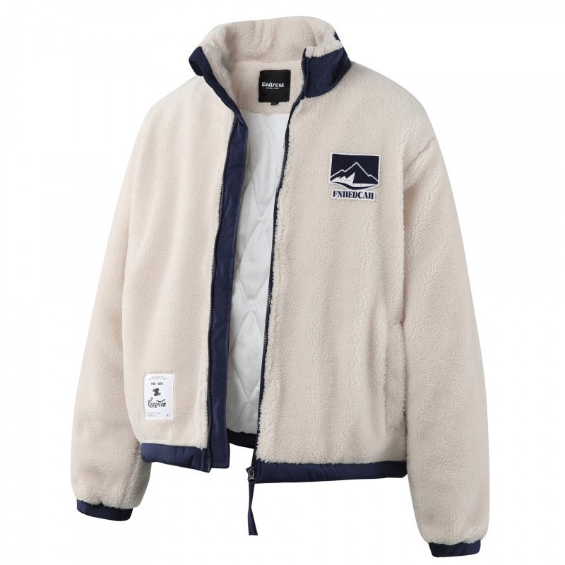 画像2: Lambswool stand collar zip-up jacket coat Jacket blouson ユニセックス 男女兼用ラムウール  スタンドカラージャケットコートブルゾン (2)