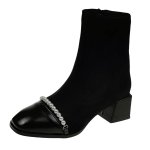 画像2: Women's Strech Pearl Casati Combat Short Ankle Boots ストレッチ パール アンクル ブーツ ショートブーツ  ブーティー (2)