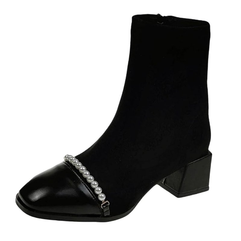 画像2: Women's Strech Pearl Casati Combat Short Ankle Boots ストレッチ パール アンクル ブーツ ショートブーツ  ブーティー (2)