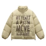 画像2: Street Style Letter Print Stand Collar Zip Up Down Jacket Coat blouson ユニセックス 男女兼用ストリートスタイルレタープリントスタンドカラージップアップダウンジャケットコートブルゾン (2)