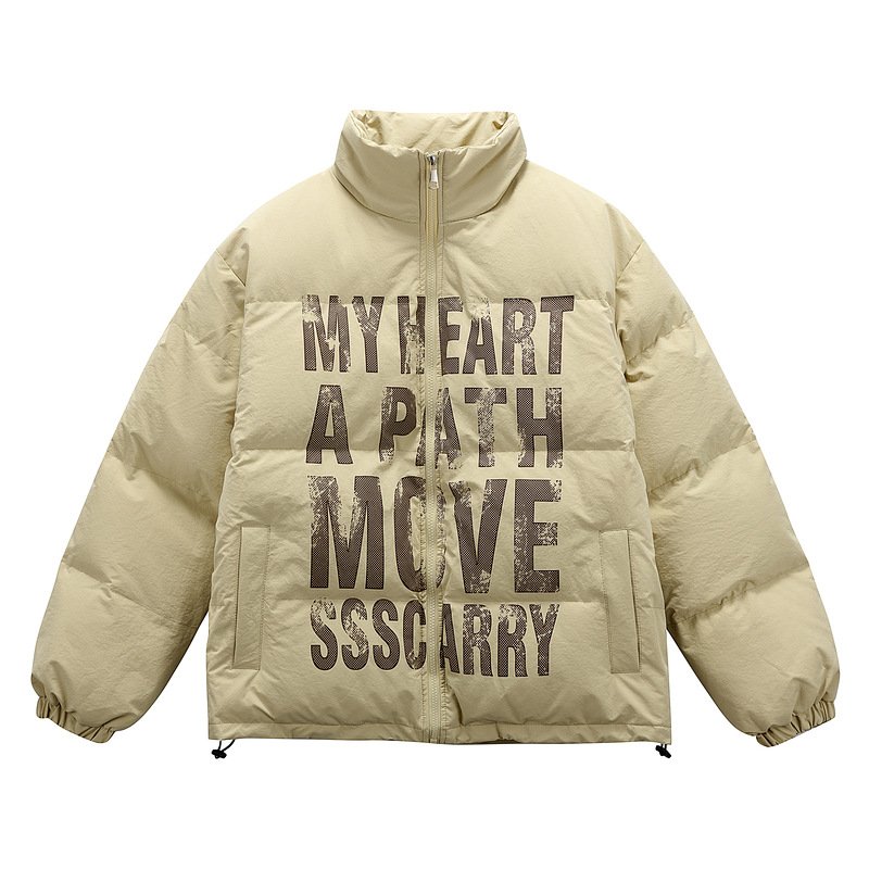 画像2: Street Style Letter Print Stand Collar Zip Up Down Jacket Coat blouson ユニセックス 男女兼用ストリートスタイルレタープリントスタンドカラージップアップダウンジャケットコートブルゾン (2)