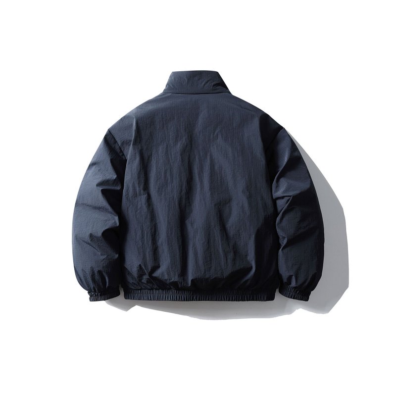 画像5: Navy blue x color block check pattern reversible stand collar zip-up down jacket blouson ユニセックス 男女兼用ネイビーブルー×カラーブロックチェック柄リバーシブルスタンドカラージップアップダウンコートブルゾン (5)