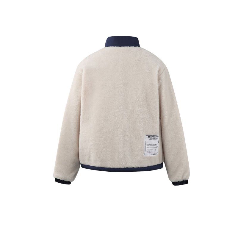 画像4: Lambswool stand collar zip-up jacket coat Jacket blouson ユニセックス 男女兼用ラムウール  スタンドカラージャケットコートブルゾン (4)