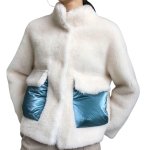 画像1: Women's short paragraph velvet fur one fur coat sheep sheared coat down pocket jacketシープスキンシアド　ダウンポケット付きバックリボンがポイントジャケット　コート (1)
