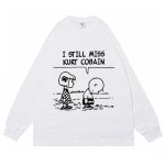 画像1: unisex Nirvana x Kurt Cobain x Charlie Brown x Lucy print long-sleeved t-shirt  ユニセックニルヴァーナ×スカート・コバーンスヌーピーフレンドチャーリーブラウン＆ルーシープリント 長袖ラウンドネック Tシャツ  バンドT (1)