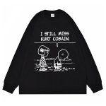 画像2: unisex Nirvana x Kurt Cobain x Charlie Brown x Lucy print long-sleeved t-shirt  ユニセックニルヴァーナ×スカート・コバーンスヌーピーフレンドチャーリーブラウン＆ルーシープリント 長袖ラウンドネック Tシャツ  バンドT (2)
