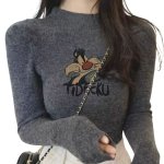 画像5: Women's Sylvester Cat Turtleneck Hi neck Ribbed knit Sweater pullover Looney Tunes シルベスター・キャット タートルネック ハイネック リブセータープルオーバー ルーニー・テューンズ  (5)