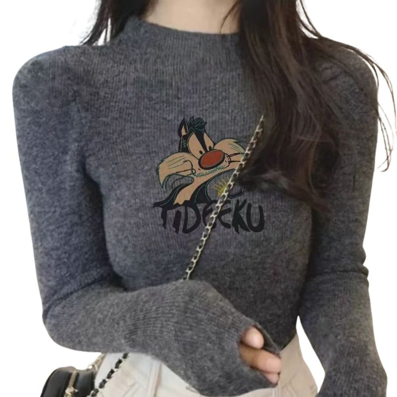 画像5: Women's Sylvester Cat Turtleneck Hi neck Ribbed knit Sweater pullover Looney Tunes シルベスター・キャット タートルネック ハイネック リブセータープルオーバー ルーニー・テューンズ  (5)