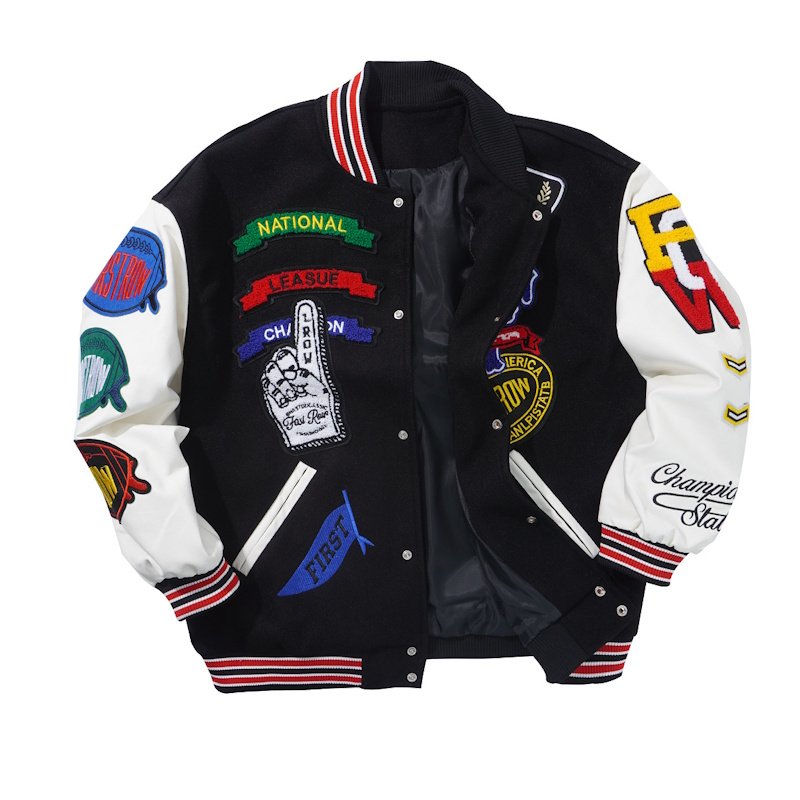 画像2: Emblem & Letter Logo Embroidered Retro Stand Collar Baseball Jacket Coat blouson ユニセックス 男女兼用 エンブレム＆レターロゴ刺繍レトロスタンドカラー スタジャン ジャケットブルゾン (2)