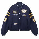 画像1: Stand Collar Alphabet Embroidery Baseball Jacket Coat blouson ユニセックス 男女兼用 アルファベットレター 刺繍 スタジアムジャンパー スタジャン ジャケットブルゾン (1)