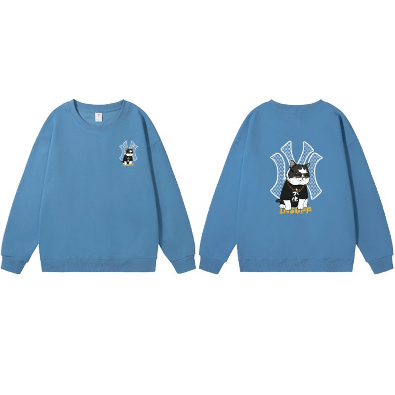 画像1: Unisex NY Hip Hop Cat Print Crew Neck SweatshirtSweat shirts ユニセックス 男女兼用NY×ヒップホップキャット猫プリント スウェット トレーナー (1)