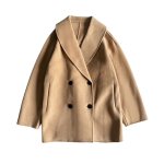 画像1: Shawl collar cashmere and wool blend double-breasted wool coat with a relaxed fit ショールカラー カシミア ウール ブレンド ダブルブレストウールコート ゆったりとしたフィット感 (1)