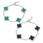 画像1: Silver Clover Stone Shell Bracelet 男女兼用 ユニセックス シルバー 四つ葉 クローバー 天然貝 ストーン ブレスレット (1)