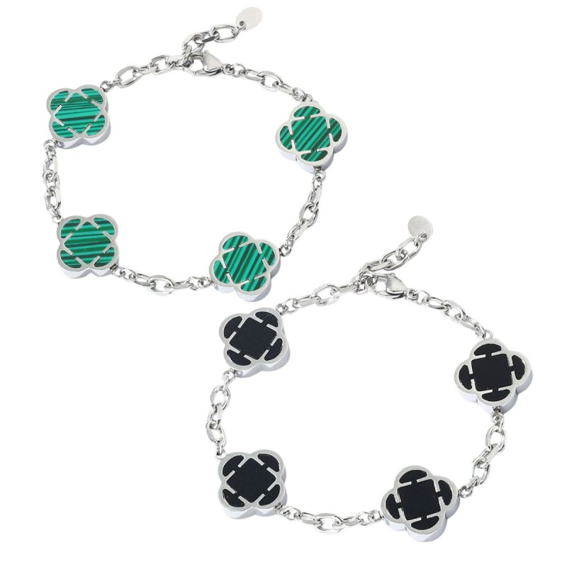 画像1: Silver Clover Stone Shell Bracelet 男女兼用 ユニセックス シルバー 四つ葉 クローバー 天然貝 ストーン ブレスレット (1)