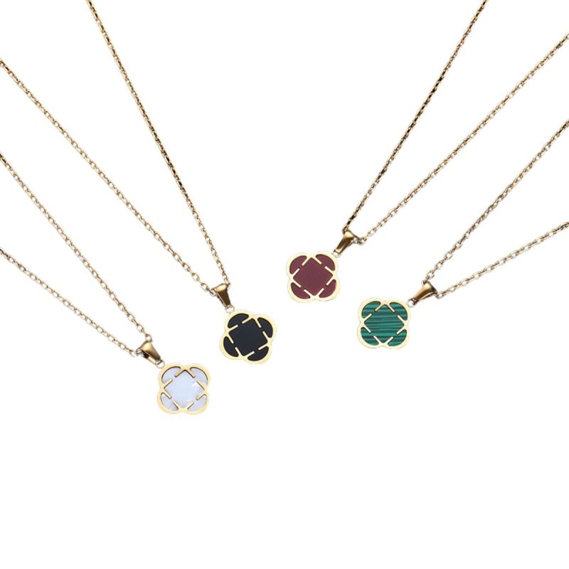 画像2: Clover Stone Shell Necklace 男女兼用 ユニセックス シルバー＆ ゴールド 四つ葉 クローバー 天然貝 ストーン ネックレス (2)