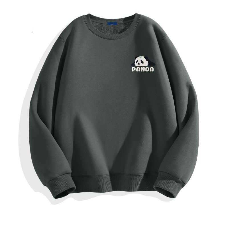 画像1: Unisex One Point Panda Print Round Neck Sweatshirt 男女兼用 ワンポイントパンダプリント スウェット プルオーバー トレーナー (1)