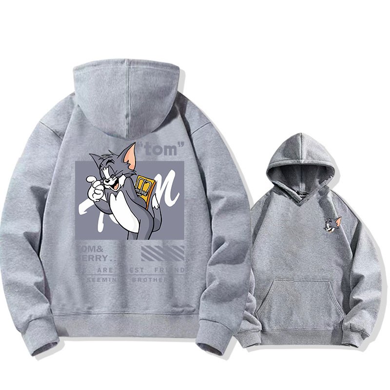 画像15: Tom & Jerry Angry Jerry & Mischievous Tom Print Long sleeves Hoodie 　トム&ジェリー 怒りのジェリー＆いたずらトムプリントフーディ  パーカー バンド (15)