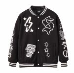 画像2: American style embroidered PU leather sleeve stadium jacketBaseball Jacket Coat blouson ユニセックス 男女兼用 アメリカンレトロ刺繍PUレザースリーブ スタジャン ジャケットブルゾン (2)